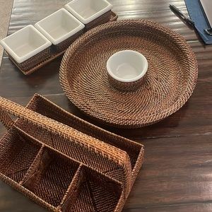 William Sonoma Wicker entertaining set